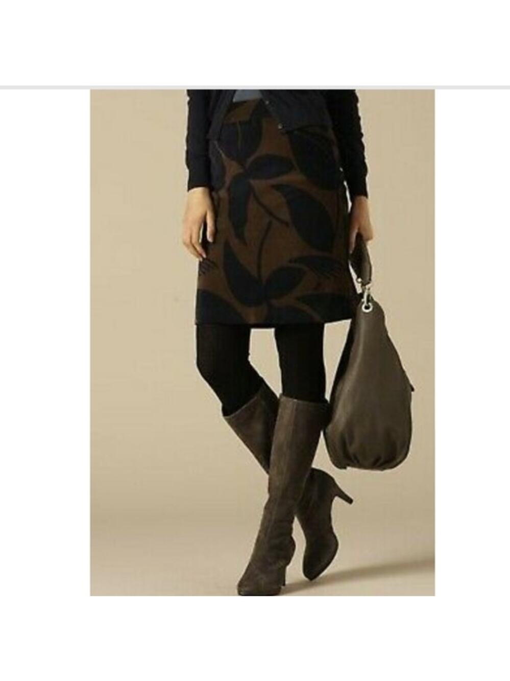 Boden Velvet A-Line Skirt Tulip Print Brown WG374 Lined Pockets Women 10